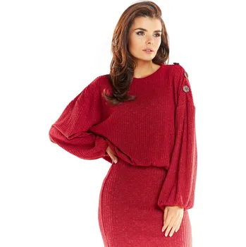 Dámský svetr Kimono svetr s dlouhým rukávem A318 Barva: Vínová, Velikost: L/XL