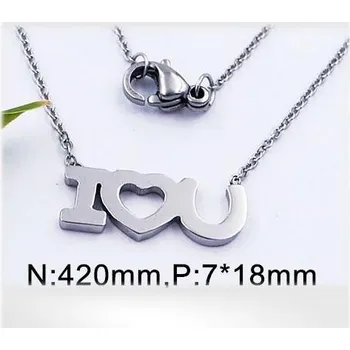 Přívěsek Ocelový řetízek:420mm a Ocelový přívěsek I Love You:7x18mm, Hmotnost: 3.3g