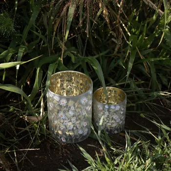 Svícen Skleněný svícen se sedmikráskami Wild Flowers Daisies M - Ø 10*12 cm