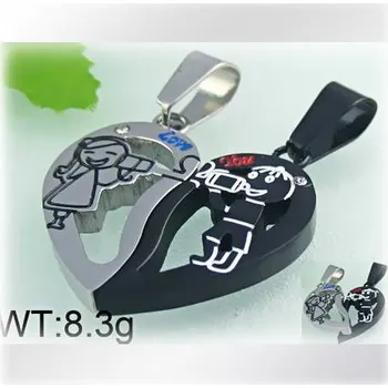 Přívěsek Srdce - stříbrné a černé barvy - ocelový přívěsek rozpůlitelný