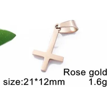 Přívěsek Obrácený křížek v růžově zlaté barvě - ocelový přívěsek