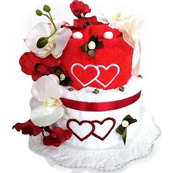 plenkový dort Ručníkový dort dvoupatrový - vyšitá srdíčka