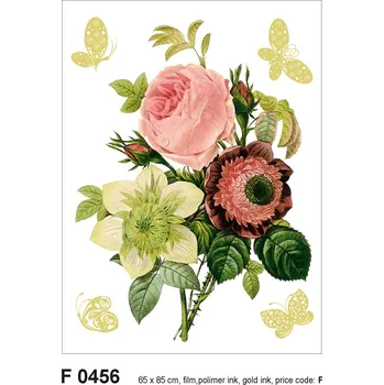 Samolepka / samolepící dekorace na zeď F 0456, Kytice květin se zlatými motýly, AG Design