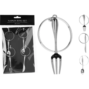 Servírovací stolek Sada kroužků na ubrousky 4 ks stříbrná (135052 041 CAA665150 set stříbrný na ubrousky)