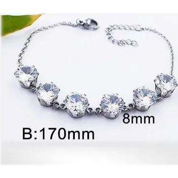 Řetízek 17cm dlouhý ocelový náramek zdobený bílými umělými kameny