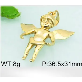 Přívěsek Trojrozměrný anděl ve zlaté barvě - ocelový přívěsek