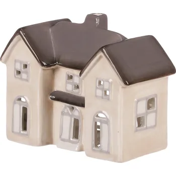 Vánoční svícen Autronic ALA608-CRM keramický domek krémový 11 cm