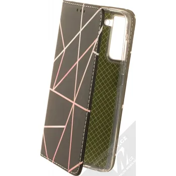 Pouzdro na mobilní telefon 1Mcz Trendy Book Lines flipové pouzdro pro Samsung Galaxy S21 FE černá růžová (black pink)