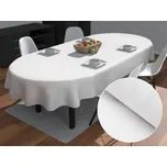 Damaškový oválný ubrus Atlas Gradl DM-006 Bílý - proužky 2 cm 140x220 cm