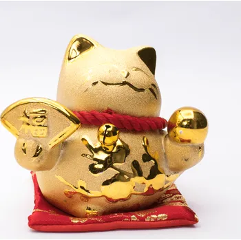 Milujeme Kameny Maneki neko - mávající kočička - soška Feng shui - zlatá barva 151111