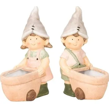 Zahradní dekorace Prodex Import Dekorace chlapec nebo dívka s vozíkem