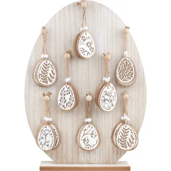 Velikonoční dekorace Anděl Přerov Stojan vajíčko dřevěné 33 x 45 x 10 cm + 24 ks dekorací vajíček 7,5 cm