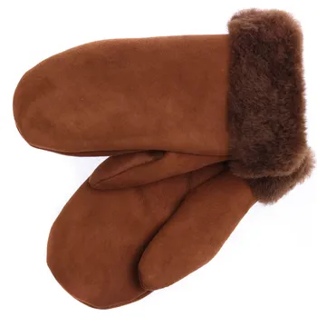 Rukavice Splus Pánské kožešinové palčáky PAP111 koňakově hnědé velur
