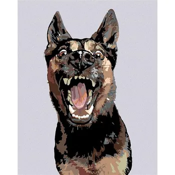 Malování podle čísel - Německý ovčák s otevřenou tlamou, 40x50 cm, bez rámu a bez vypnutí plátna