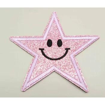 Vánoční dekorace Nažehlovací záplata - třpytivá hvězda - světle růžová - rozměr 8,5 cm x 8,5 cm