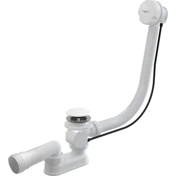 Sifon BESCO Automatický vanový sifon s přepadem - chrom, bílý Barva - Bílá VANSWAUTOW