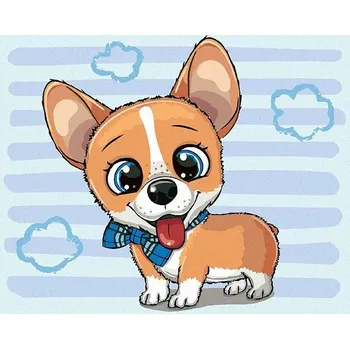 Malování podle čísel - Roztomilý pes s motýlkem, 40x50 cm, bez rámu a bez vypnutí plátna