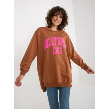 Dámská mikina Dámská mikina s nápisem dlouhá oversize TILDA světle hnědá a růžová