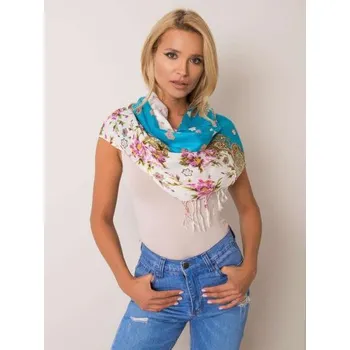 Šátek Dámský šátek s třásněmi květinový COOPER modrý a ecru