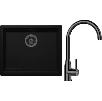 Granitový dřez Set Schock S28-5 (dřez Kiruna N-100L Night + baterie Kavus Gunmetal + komponenty Gunmetal)