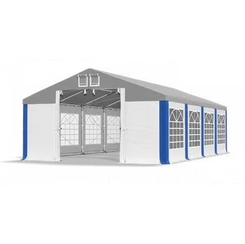 Zahradní stan Párty stan 8x10x2m střecha PVC 560g/m2 boky PVC 500g/m2 konstrukce ZIMA PLUS Šedá Bílá Modrá