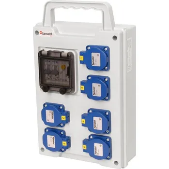 Rozvaděč eb373 EB 600000.1 /4M Zásuvková skříň EasyBOX IP44 jištěná s chráničem 25/2/003, přenosná s držadlem, Famatel