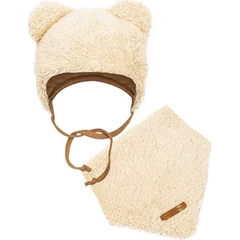 Kojenecké oblečení Zimní kojenecká čepička s šátkem na krk New Baby Teddy bear béžová, 86 (12-18m), Béžová