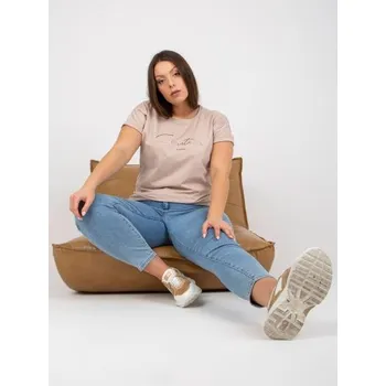 Dámské triko se zlatým nápisem plus size YVES béžové
