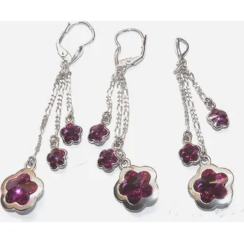 Náušnice Stříbrná souprava kytky Swarovski Fuchsia - NK1297/1296 (Stříbrná sada náušnice a přívěsek se Swarovski krystalem)