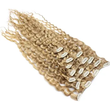 Příčesek Clip in kudrnaté vlasy 100% lidské REMY 50cm - světlý melír