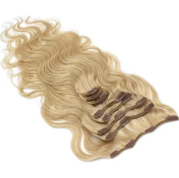Příčesek Clip in vlasy vlnité 100% lidské REMY 50cm - přírodní blond
