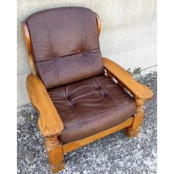 Křeslo Kožené masivní křeslo dřevěné