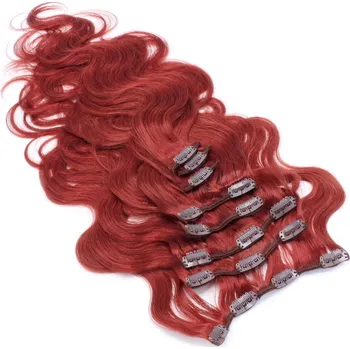 Příčesek Clip in vlasy vlnité 100% lidské REMY 50cm - měděná