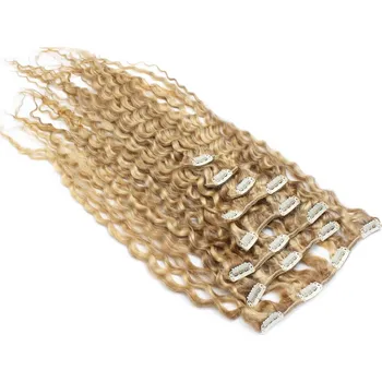 Příčesek Clip in kudrnaté vlasy 100% lidské REMY 50cm - přírodní/světlejší blond