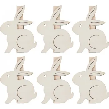 Zajíci dřevění na kolíčku 6 cm, 6 ks v sáčku