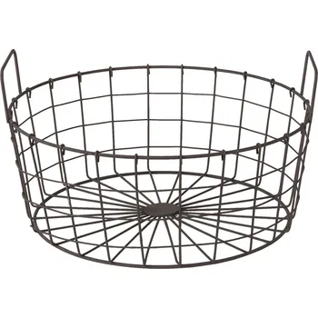 Úložný box Šedo černý drátěný kulatý košík s uchy - Ø 36*19 cm