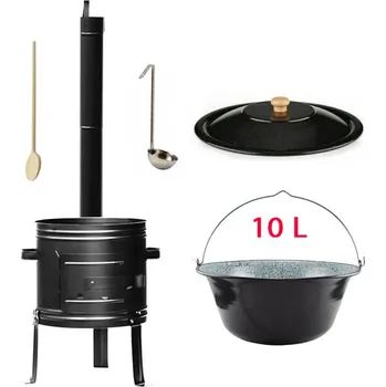 Kempingové nádobí Smaltovaný kotlík 10 L + kovová kotlina 31 cm