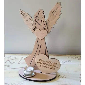 Vánoční dekorace Svícen Anděl s citátem Vždy budeš mít strážného anděla Táta - Hvězda