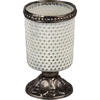 Svícen Bílo hnědý skleněný svícen se zdobeným okrajem - Ø 5*10 cm