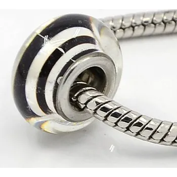 Korálek Korálek 06 ANY černobílý pruh skleněný - TOPBEADS