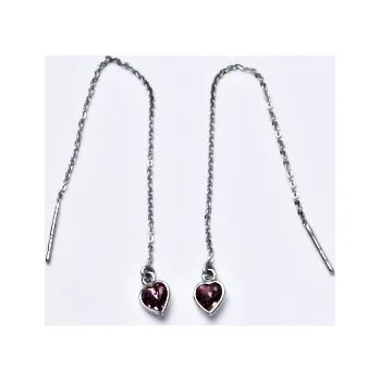 Náušnice Náušnice řetízkové, |Swarovski krystal violet, srdíčka, NŘ 1315