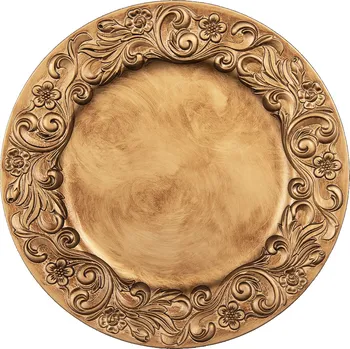 Stolování Zlatý plastový dekorativní talíř s květinami - Ø 33*2 cm