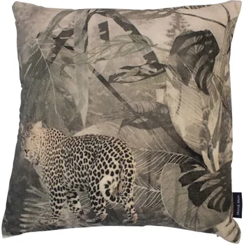 Dekorativní polštářek Sametový hnědý polštář s leopardem v džungli - 45*45*15cm