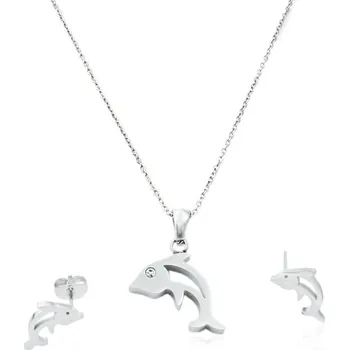 Souprava šperků Dámský set náušnice a řetízek s přívěskem delfín z chirurgické oceli S11123060
