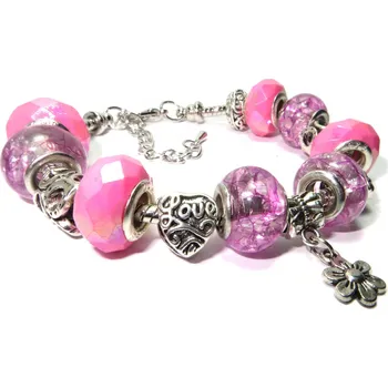 Korálek Náramek s korálky YLA fialovorůžový TOPBEADS 18-24 cm (+ ZDARMA dárková krabička)