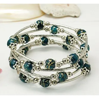 Náramek Náramek dámský vícevrstvý pružný TEAL modrozelený (Universální velikost TEAL korálky na náramku)