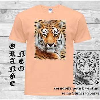 panske-bavlnene_tricko_uv_potisk_hlava_tygr Barva: Orange neo - matně oranžová, velikost: XS