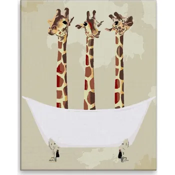 Malování podle čísel - Žirafy ve vaně - 40x50 cm, bez dřevěného rámu - CZ výroba