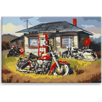 Dětské zboží Malování podle čísel - Motorky na zahradě - 60x40 cm, bez dřevěného rámu - CZ výroba