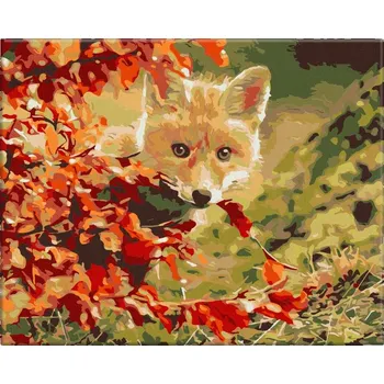 Malování podle čísel - Liška za javorem - 50x40 cm, bez dřevěného rámu - CZ výroba